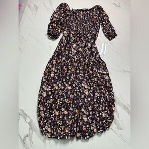 Ann Taylor Floral Black and Pink Dress